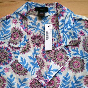 J. Crew NWT Pajama Shirt Floral Vine Block Print Womens XSmall